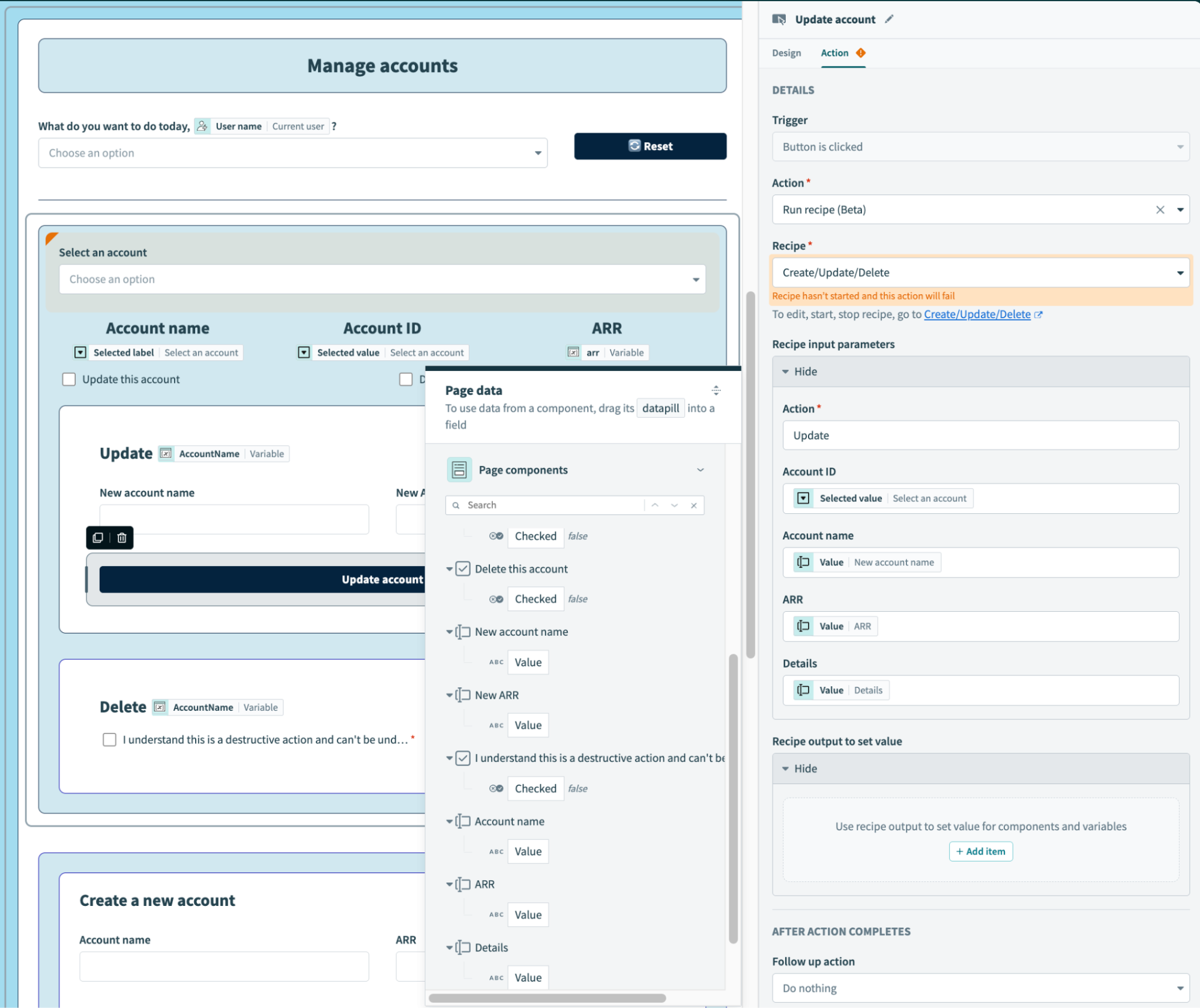Update account button configuration
