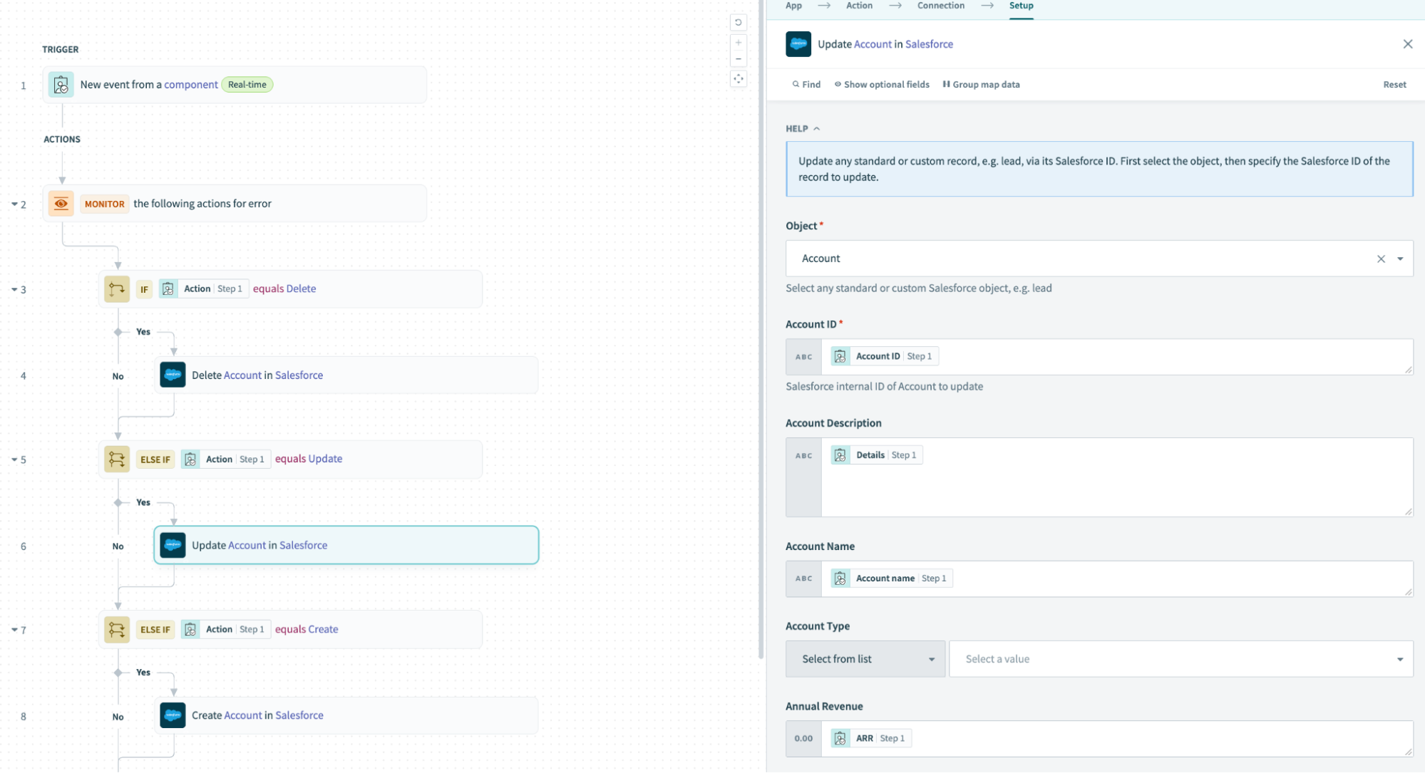 Update account in Salesforce action