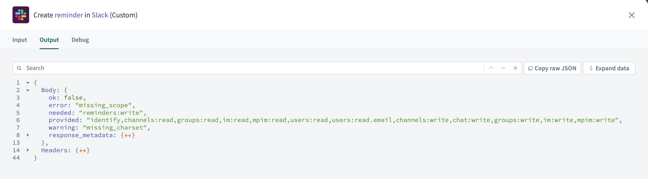 Scope error returned by the API when call is made