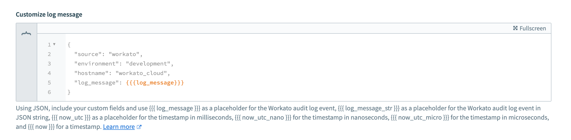 Customize the log message