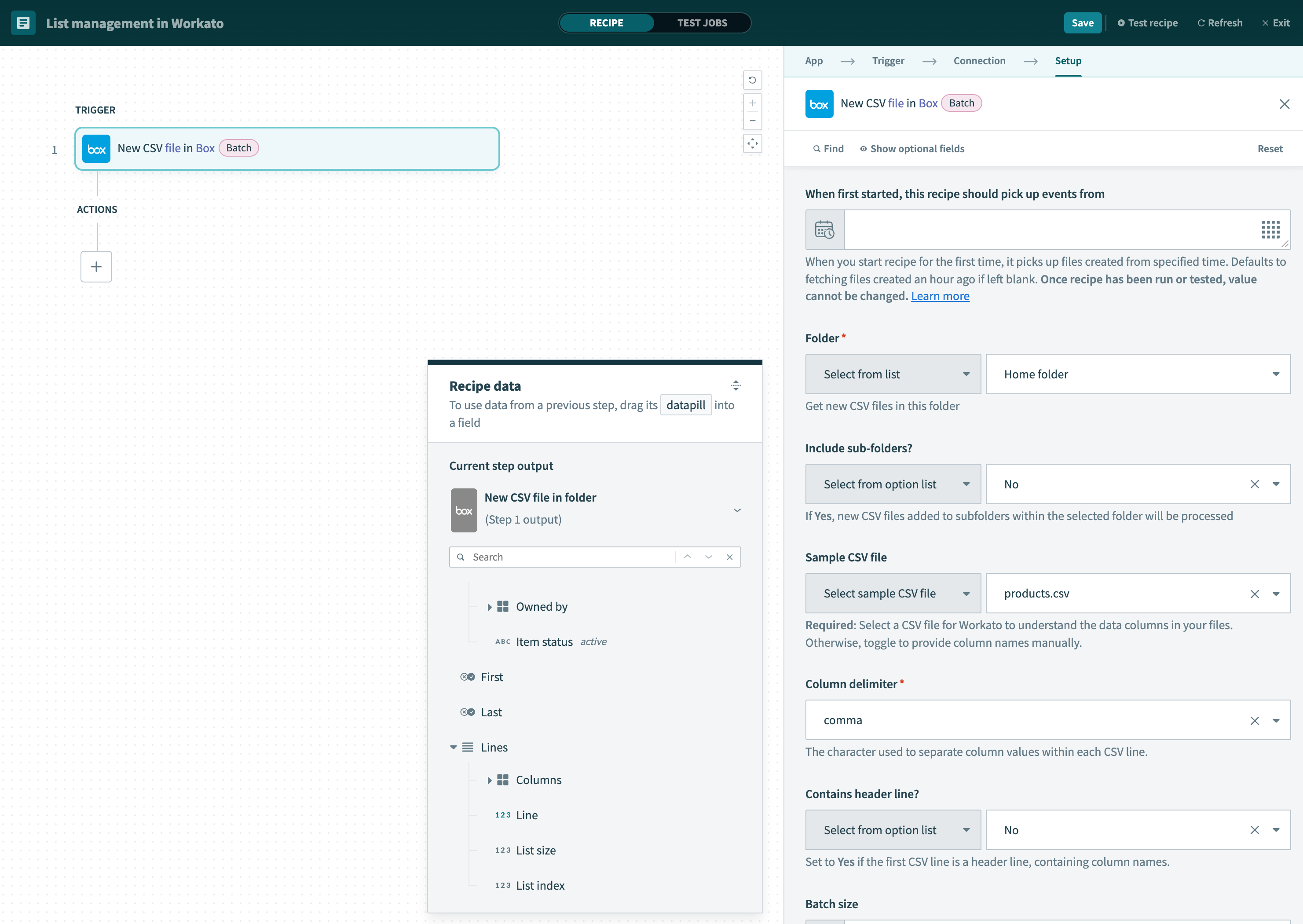 取得する CSV の列の定義