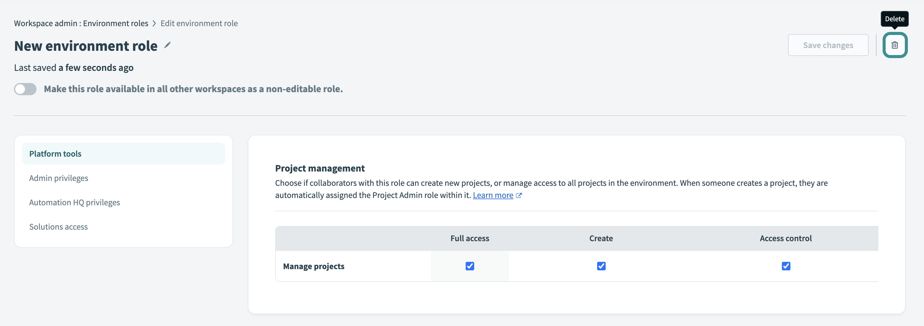 Delete environment role