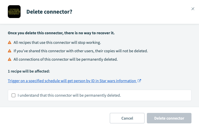 Delete popup warning