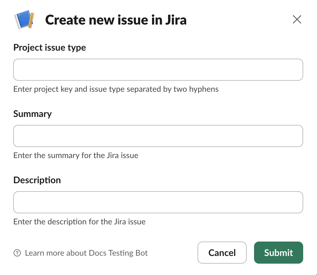 Dialog for missing command input fields