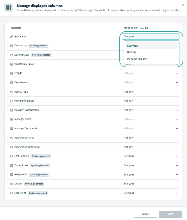 Control how columns display