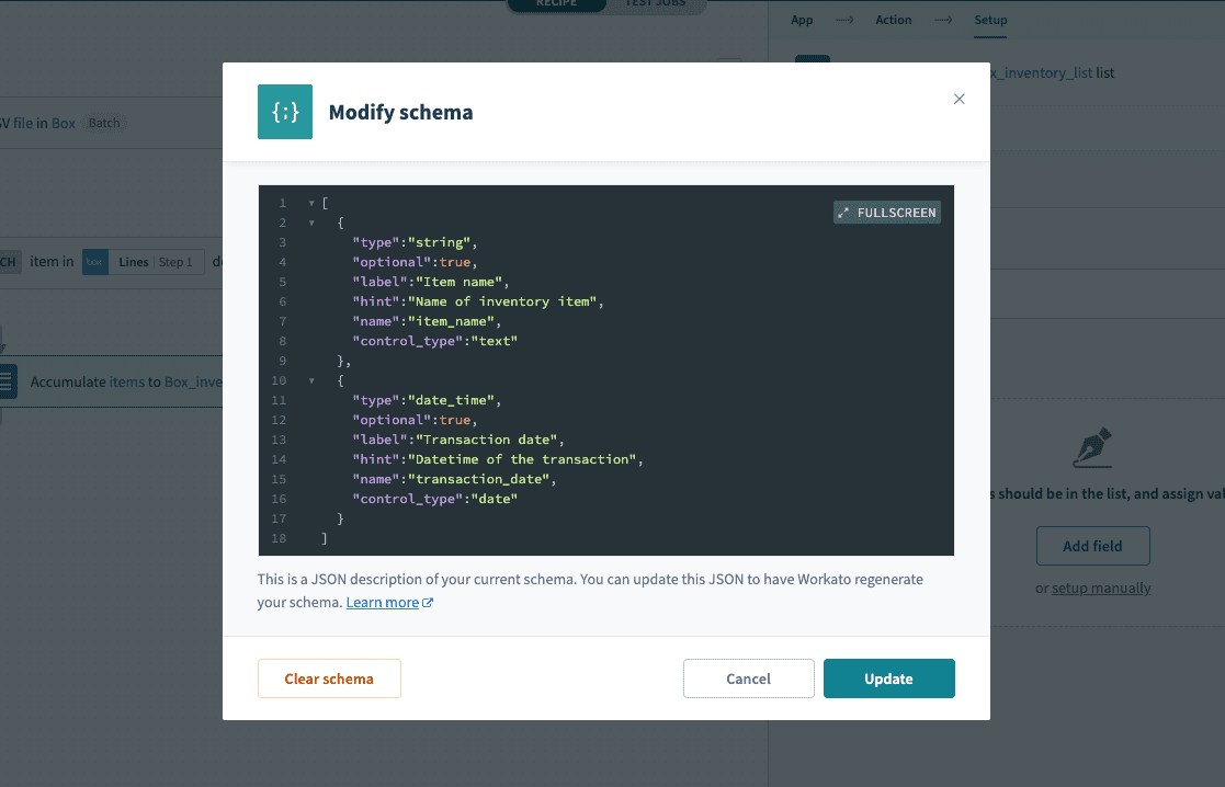 カスタムリストの JSON を編集する