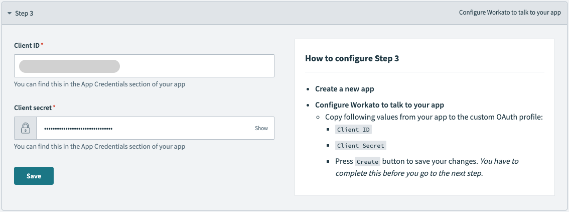 Paste the client ID and client secret