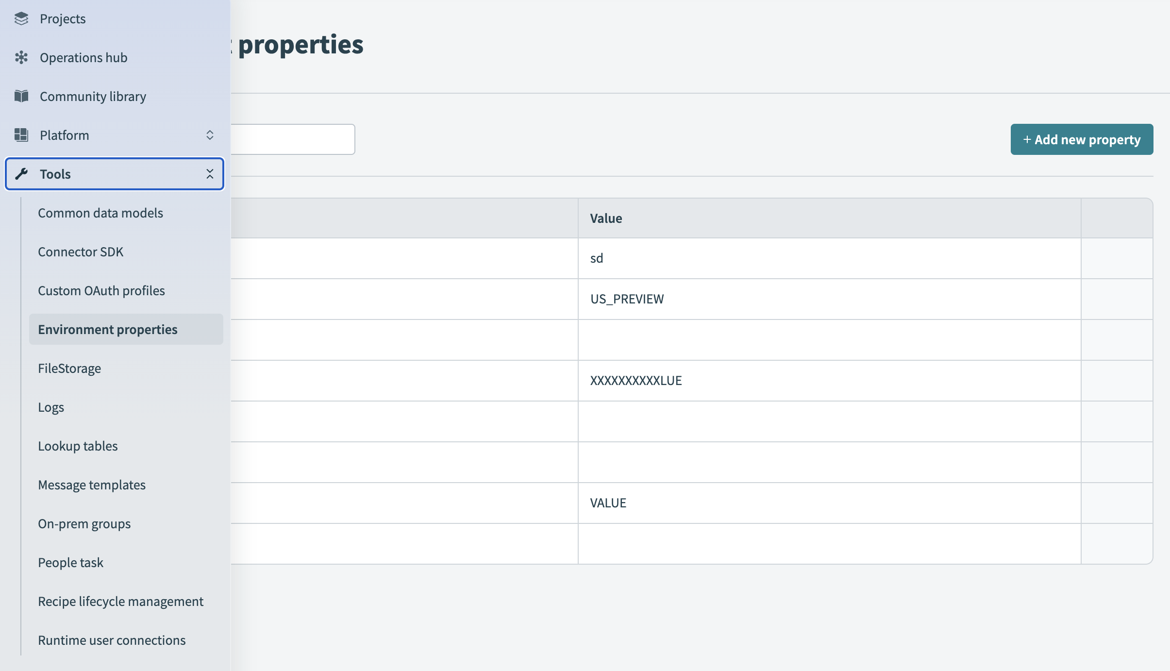 Environment properties option
