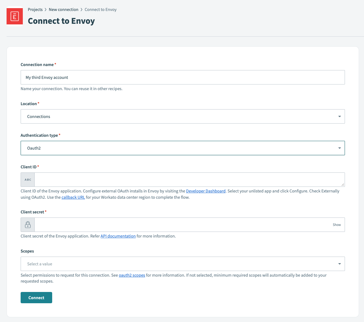 Connect to Envoy using OAuth 2.0 authentication