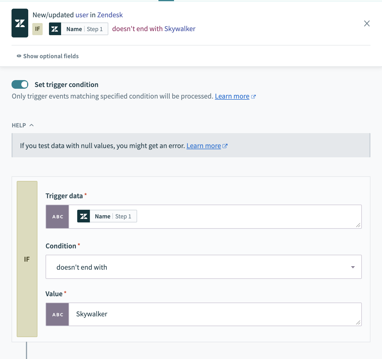 doesn't end with レシピの例