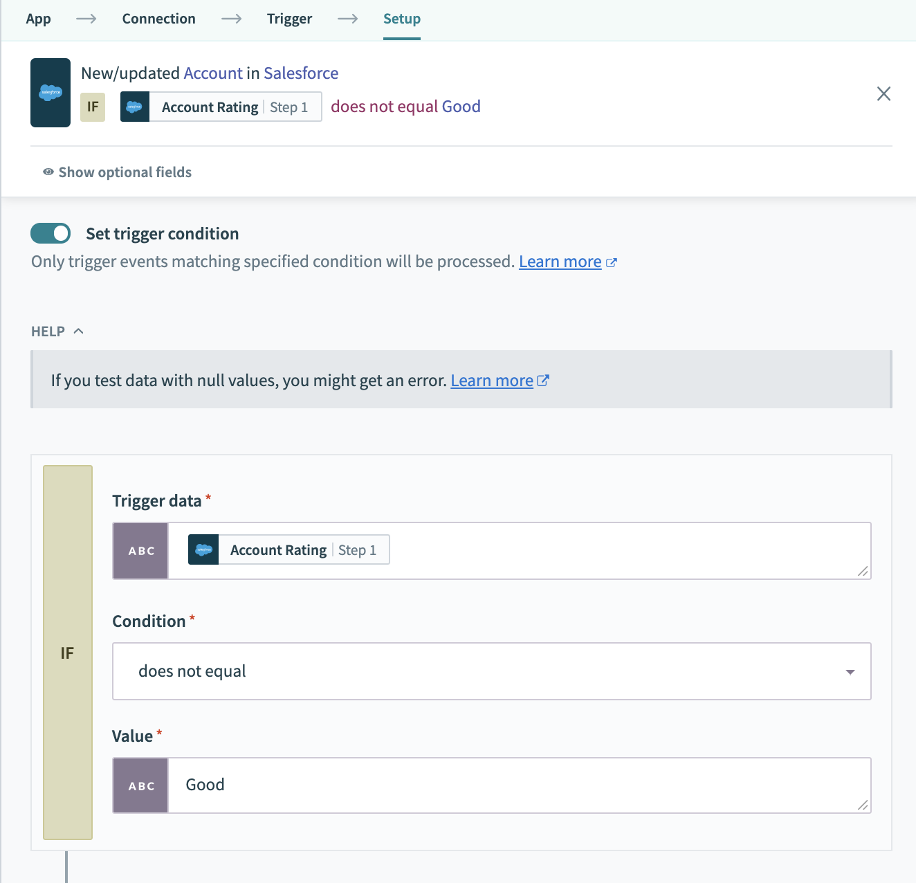 does not equal レシピの例