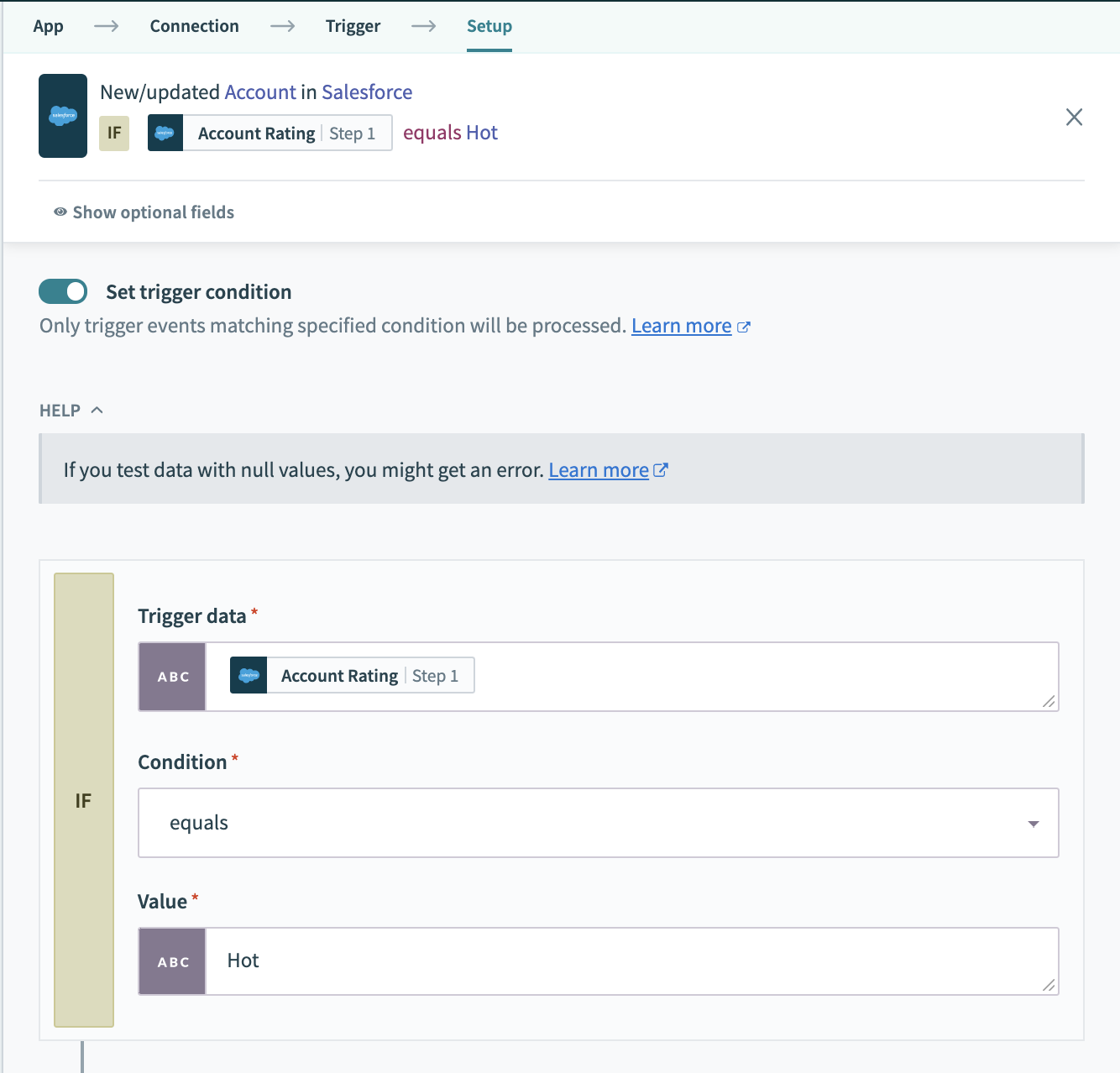 トリガーの IF レシピの例