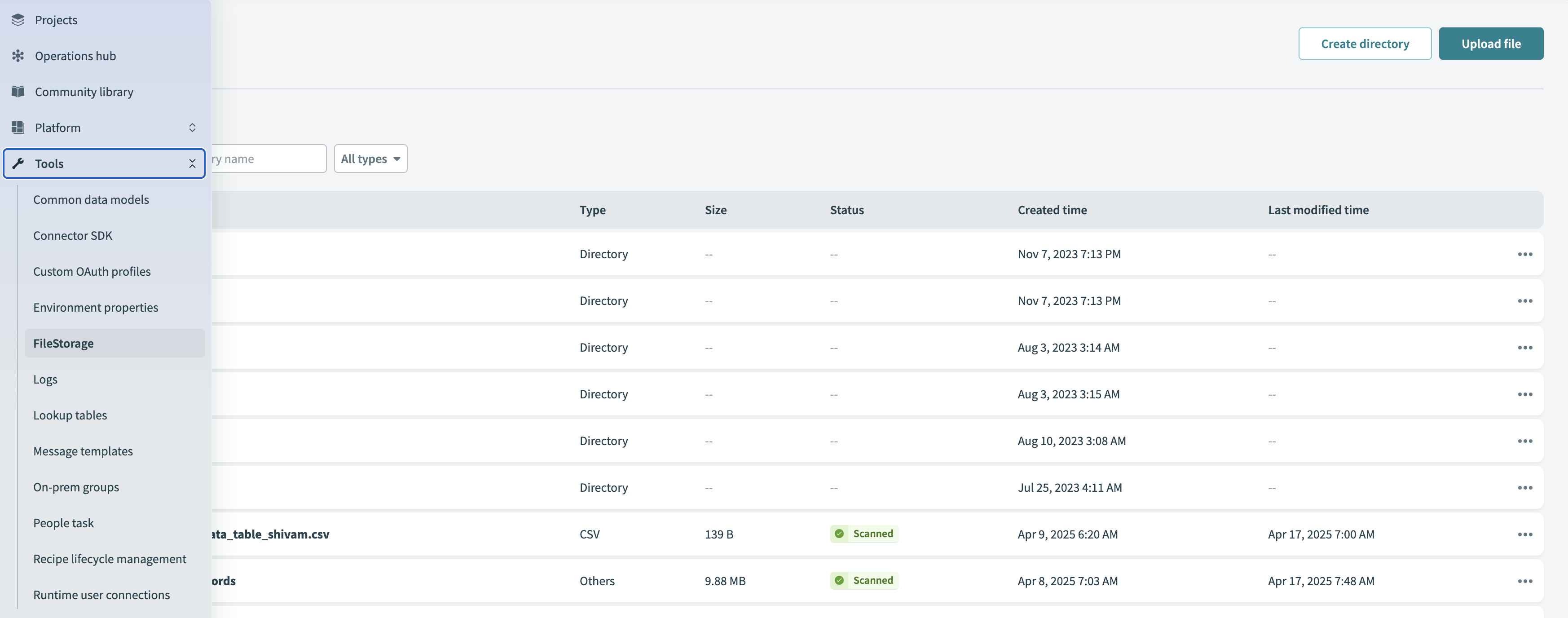 Workato FileStorage UI
