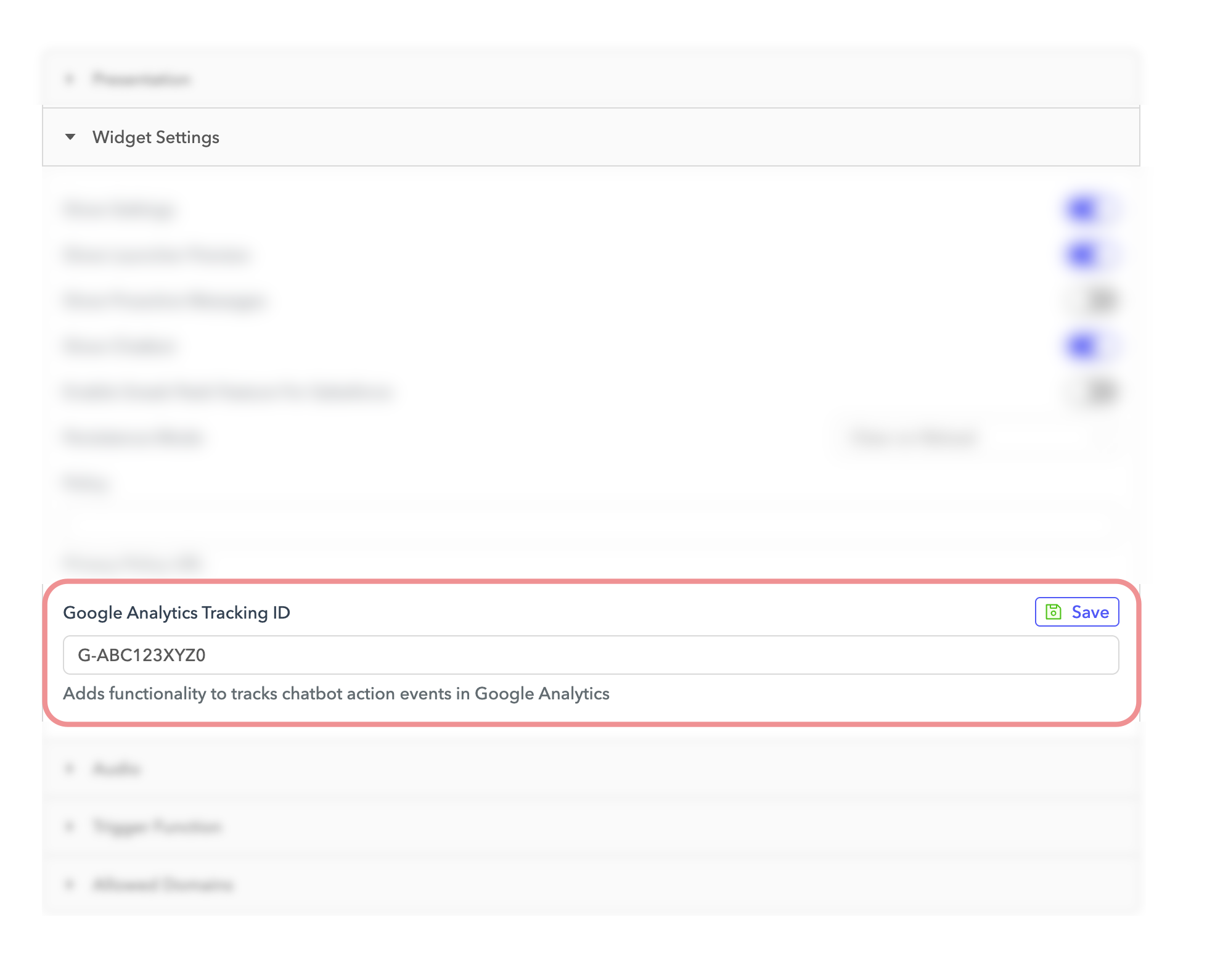 Enter the Google Analytics Tracking ID