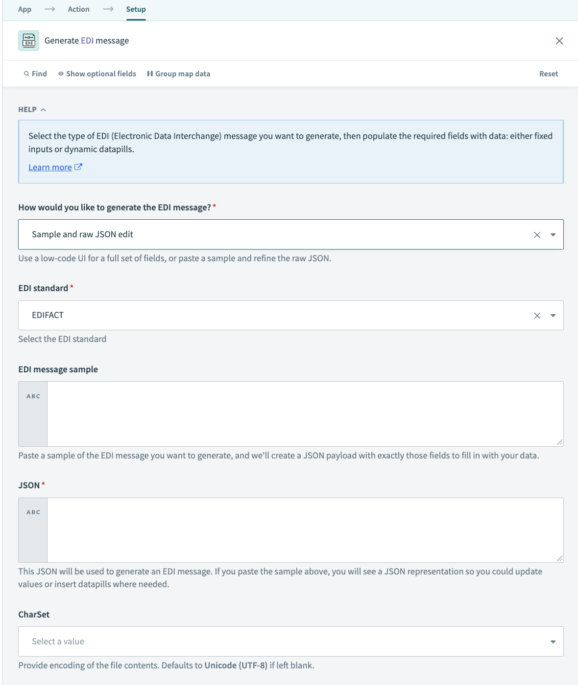 Generate EDI action configuration