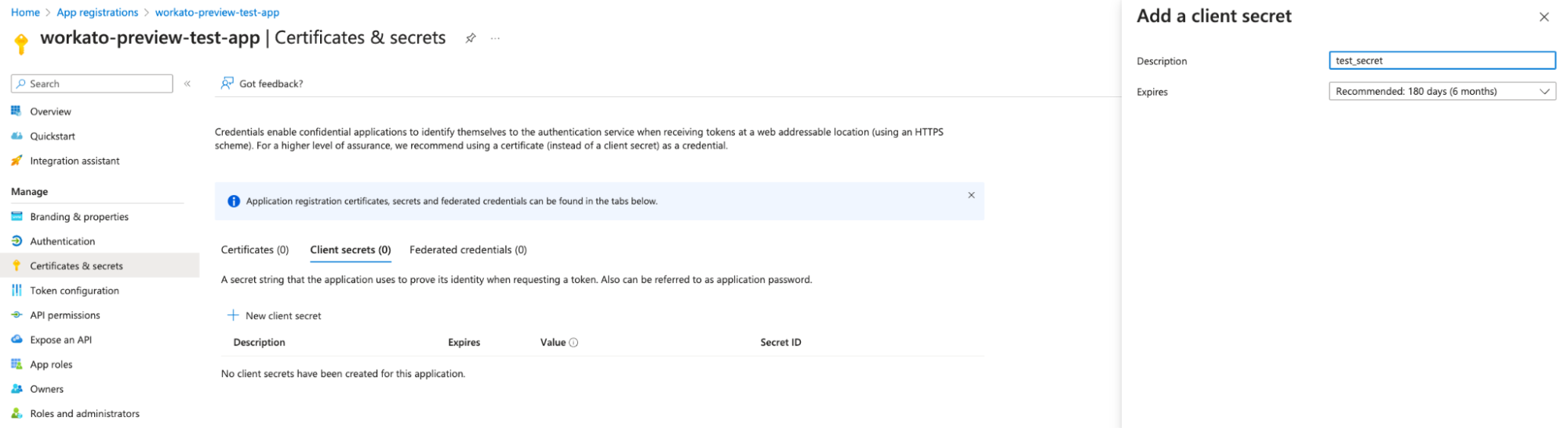 Navigate to Client secrets