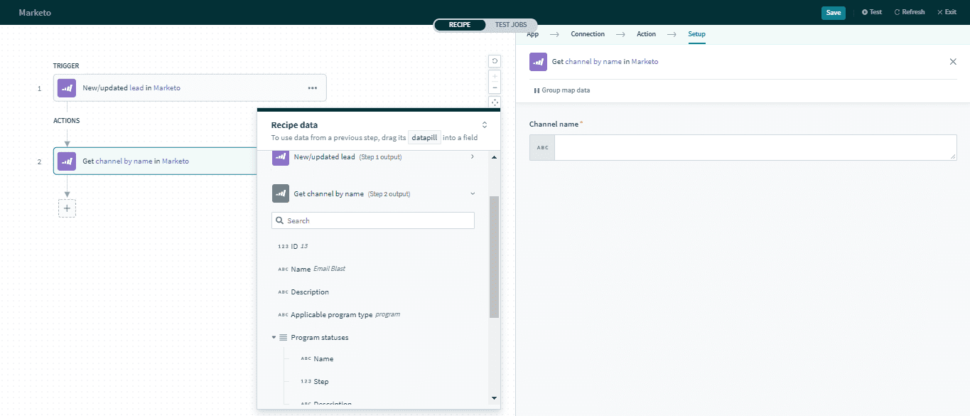 名前に基づいたチャネルの取得アクション