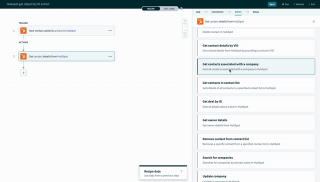 会社に関連付けられたコンタクトの取得アクション
