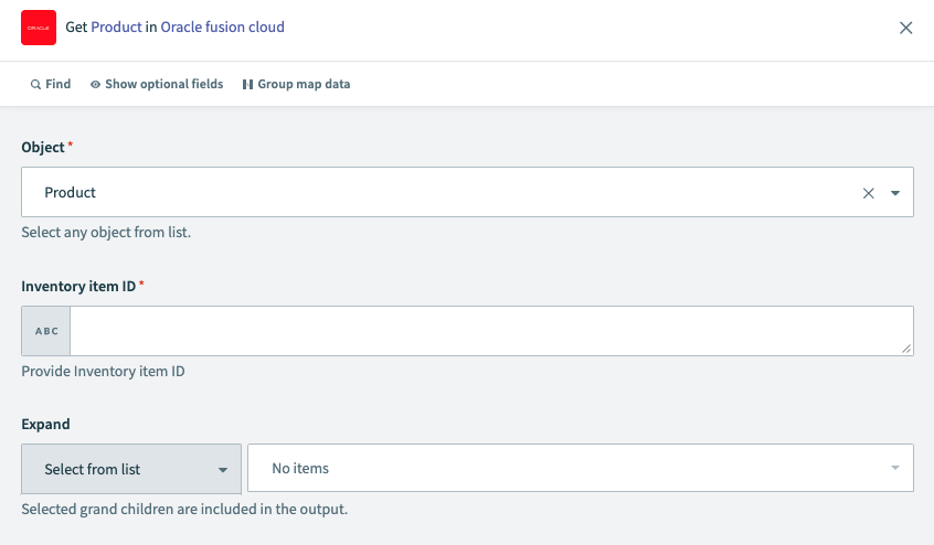 Oracle Fusion Cloudでの製品の取得