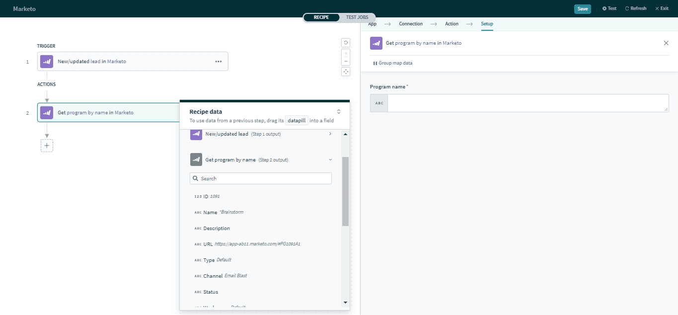 名前に基づいたプログラムの取得アクション