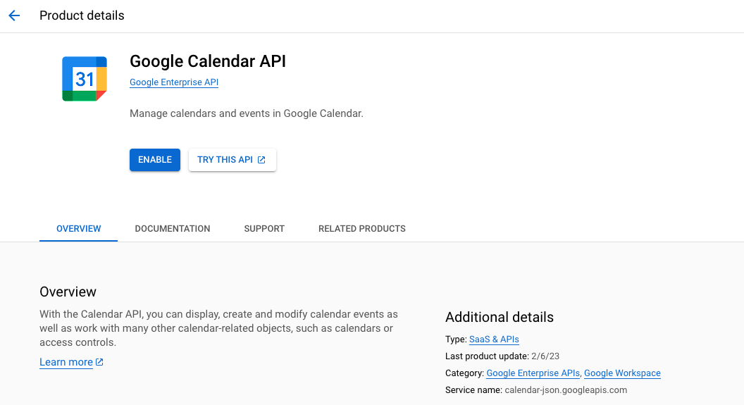Enable the Google Calendar API