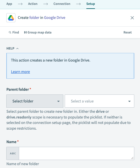 Google Drive Create folder action