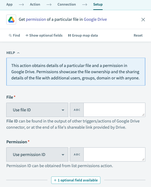 Google Drive Get file permission action