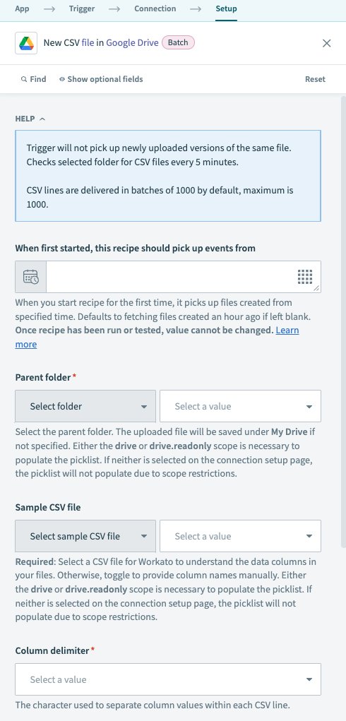 Google Drive New CSV file trigger