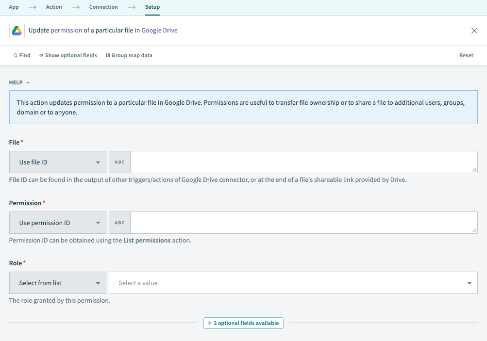 Google Drive Update file permission action