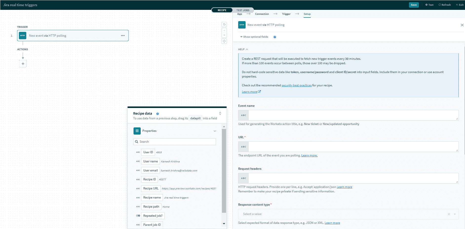 HTTP webhook target URL