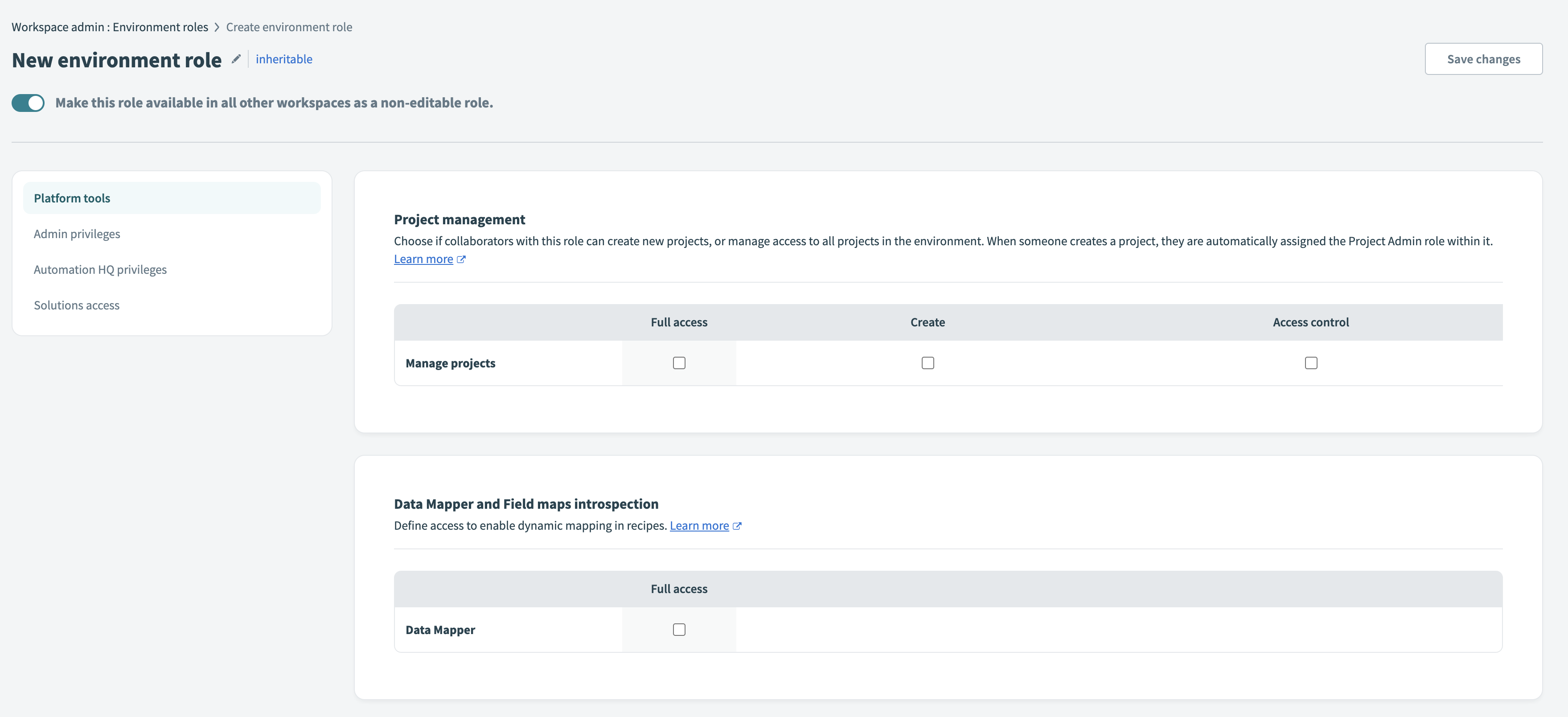 Configure an inheritable environment role