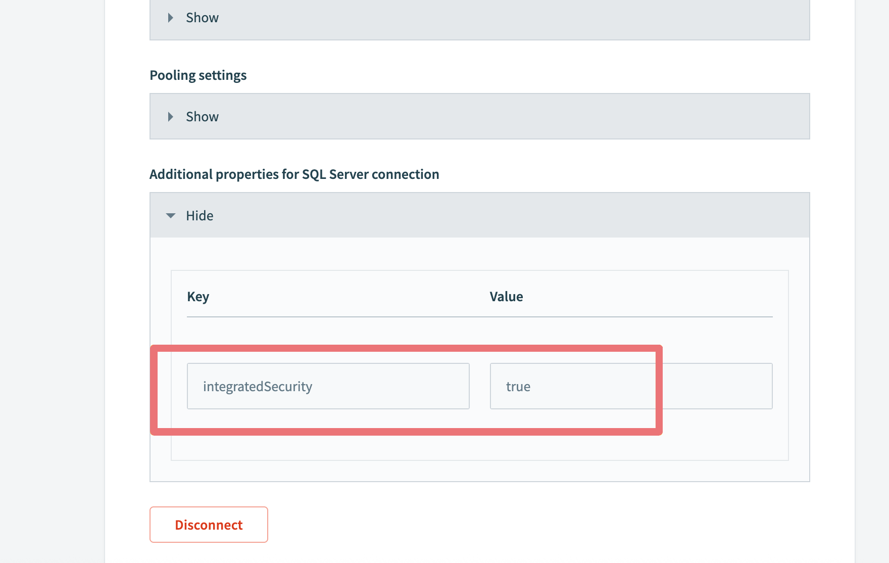 Set integratedSecurity to true for Windows authentication connections