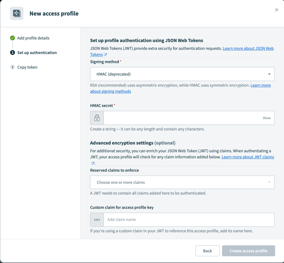 JWT トークンの設定 (HMAC 認証の場合)