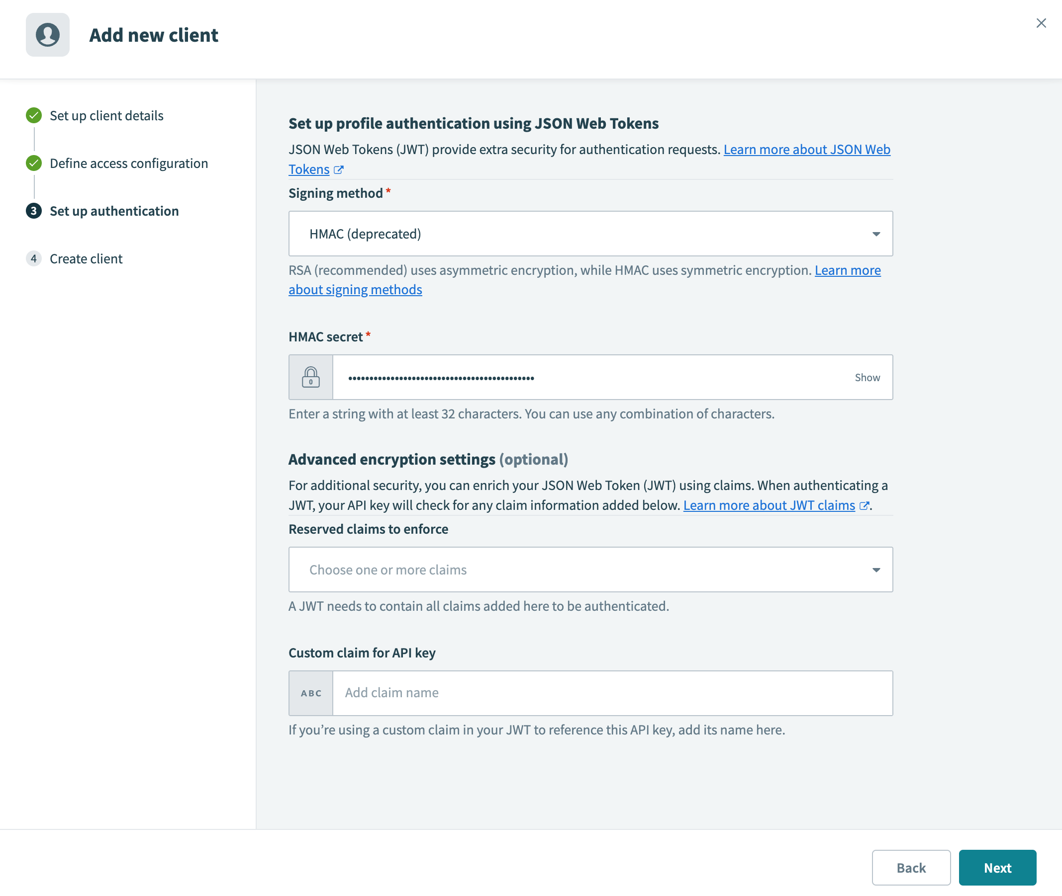 Paste the secret into the HMAC secret field
