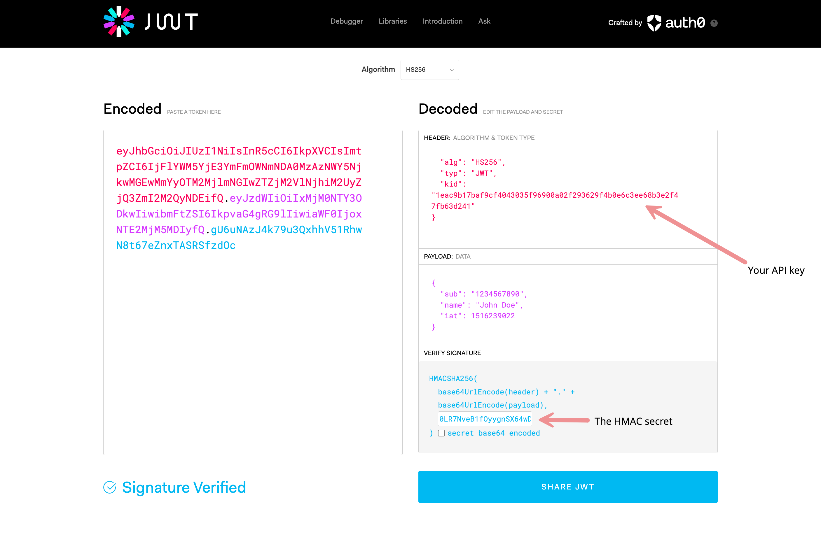 Copy the JWT. You will use this as a Bearer token in the  header.