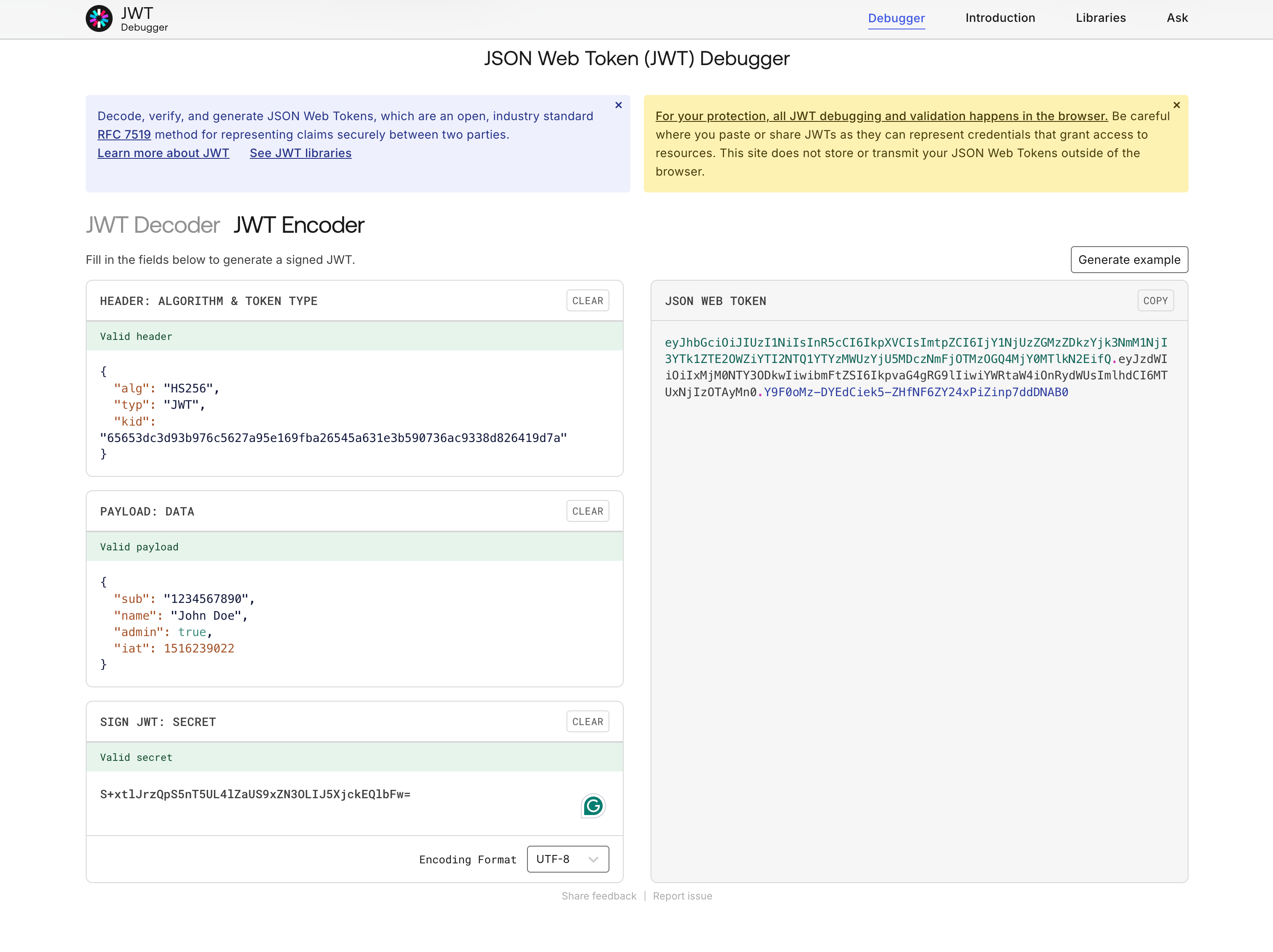 Generate a JWT using HS256