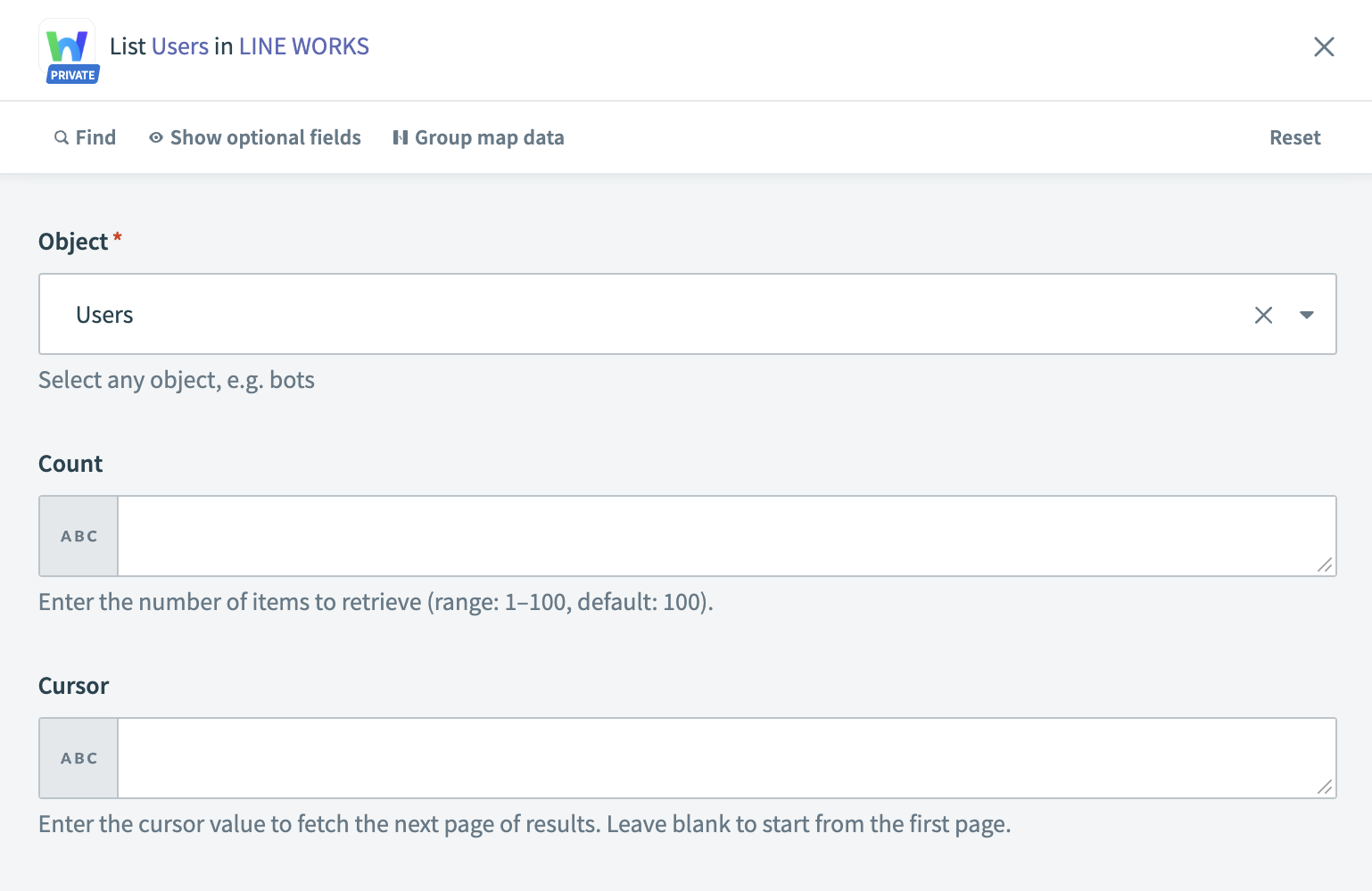 Line works List records action