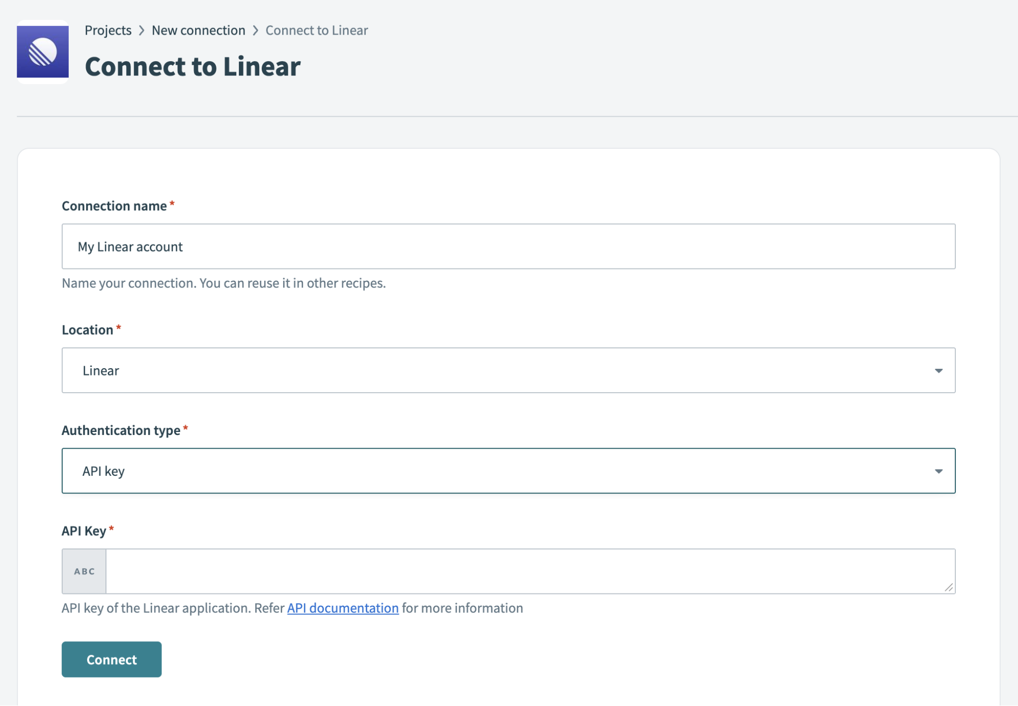 Connect to Linear using API key authentication