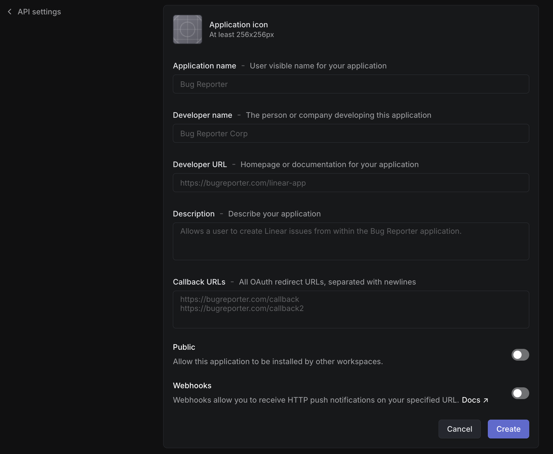 Registering application