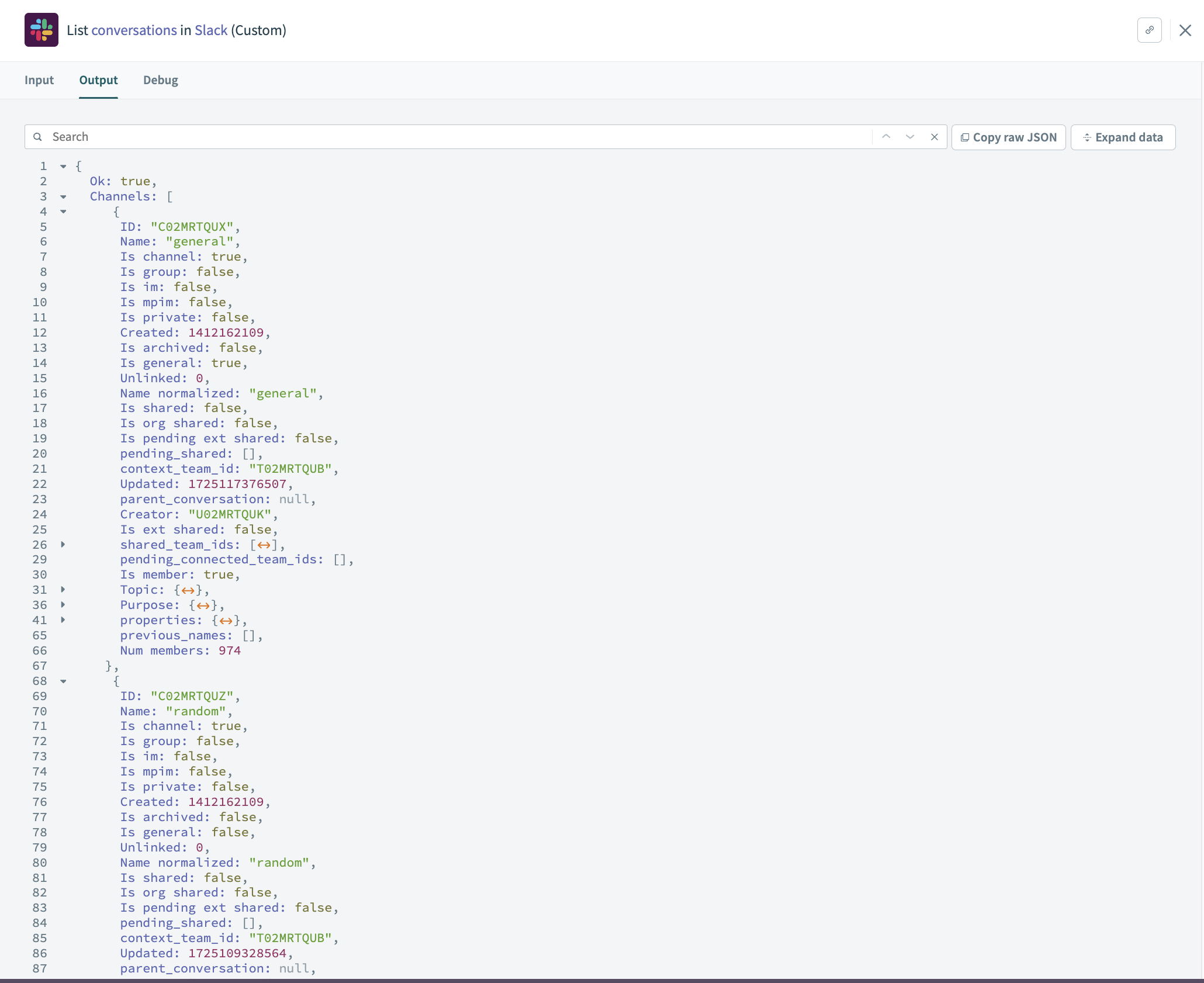 Job history - input data