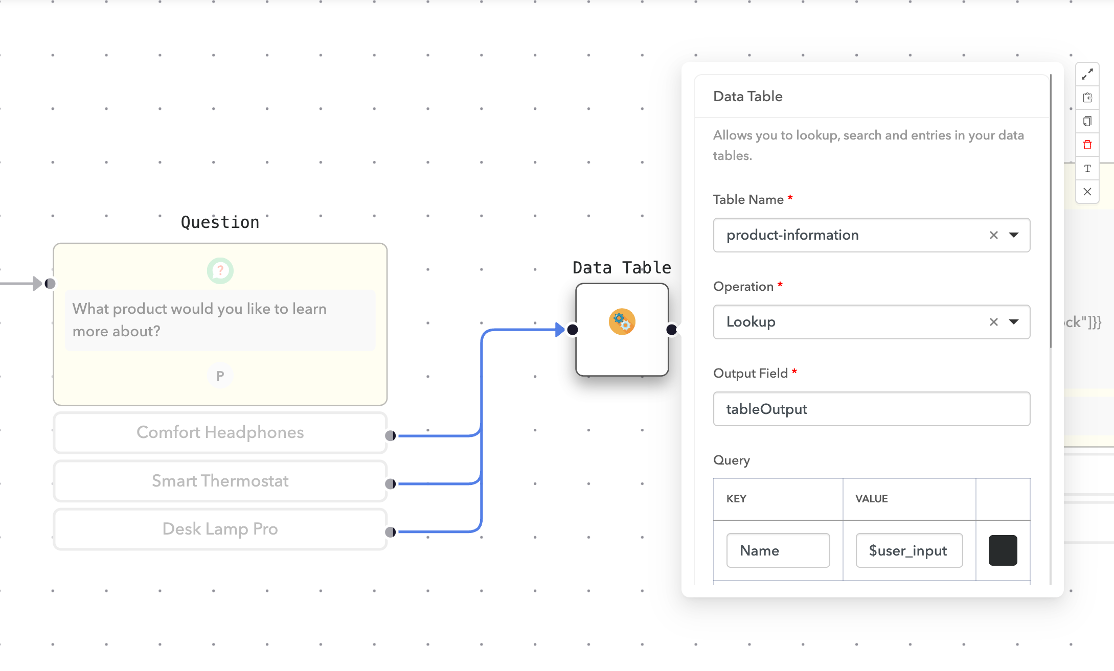 Configure the data table node