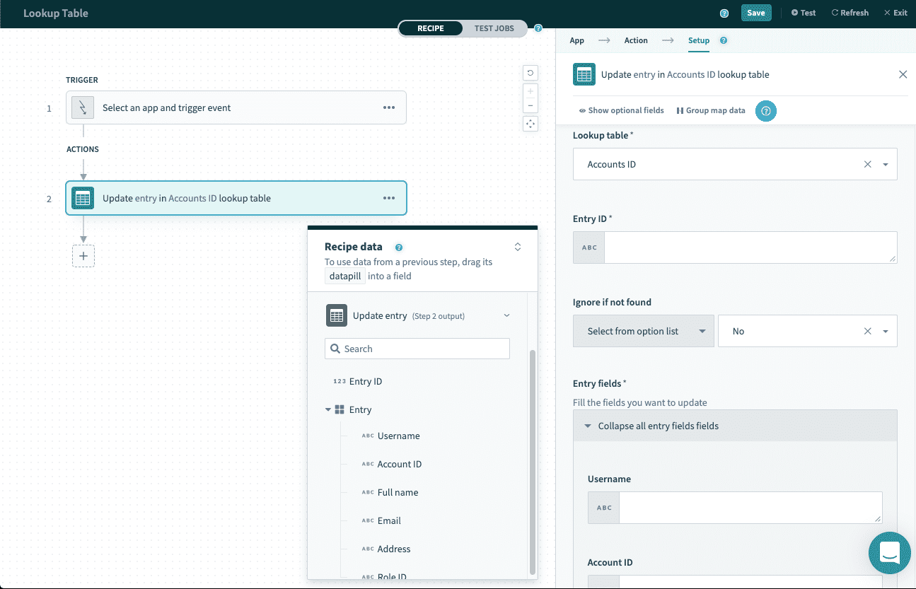 Update entry アクション
