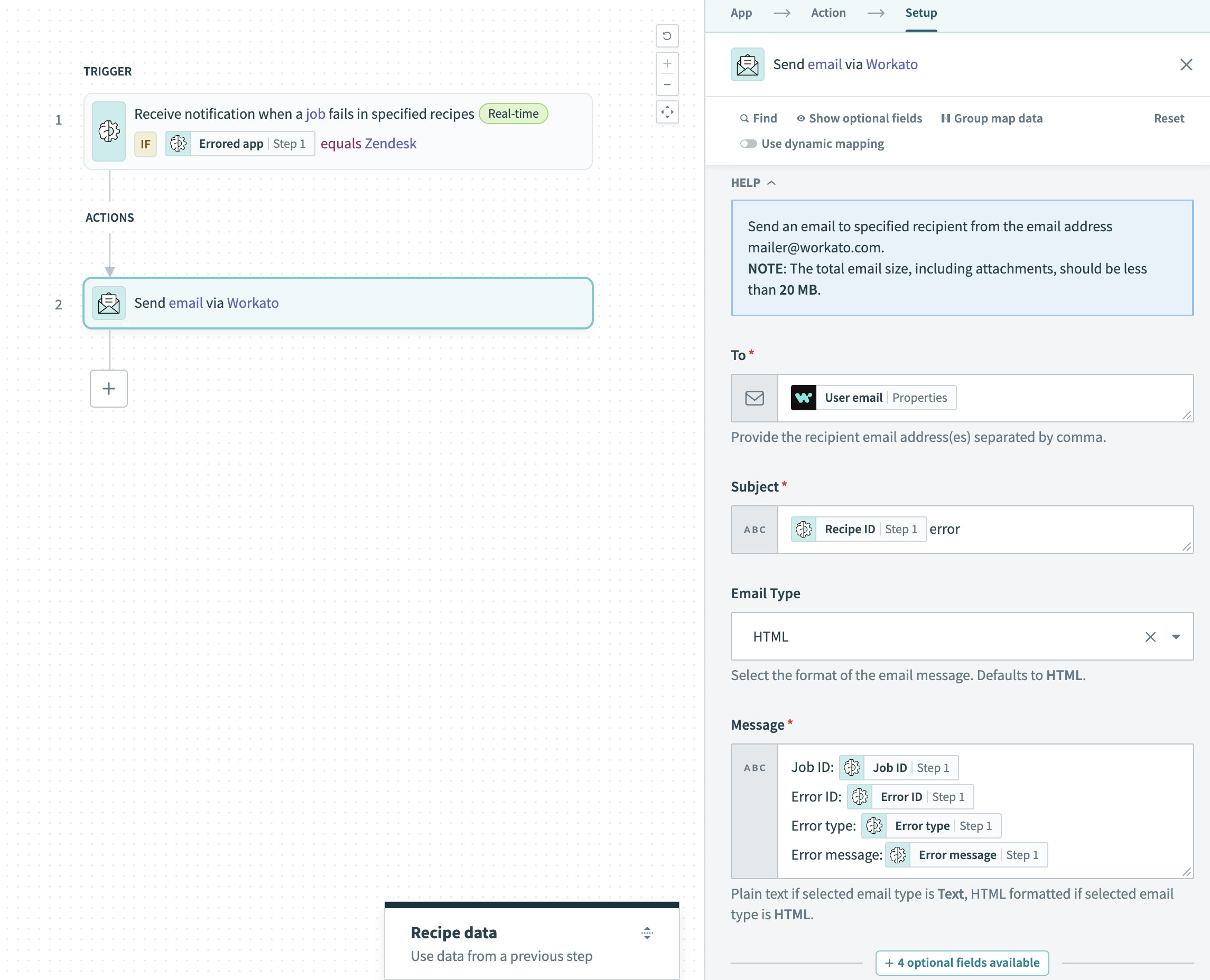 Map datapills to email fields