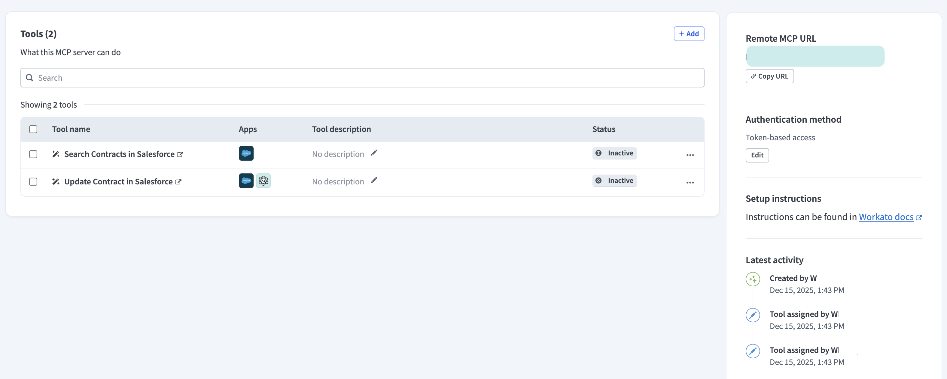 MCP server Overview tab