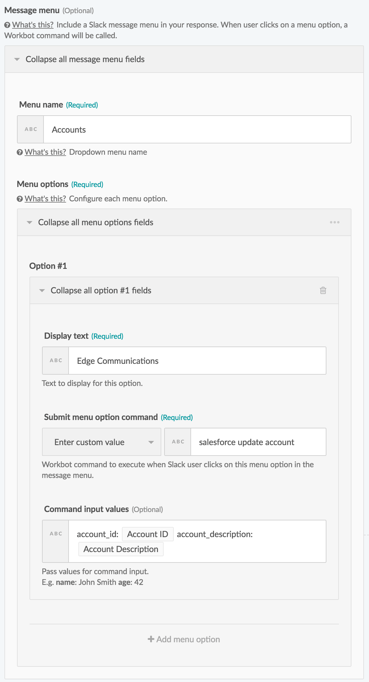 メッセージメニューの例