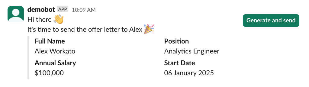 Example of how the message appears in Slack