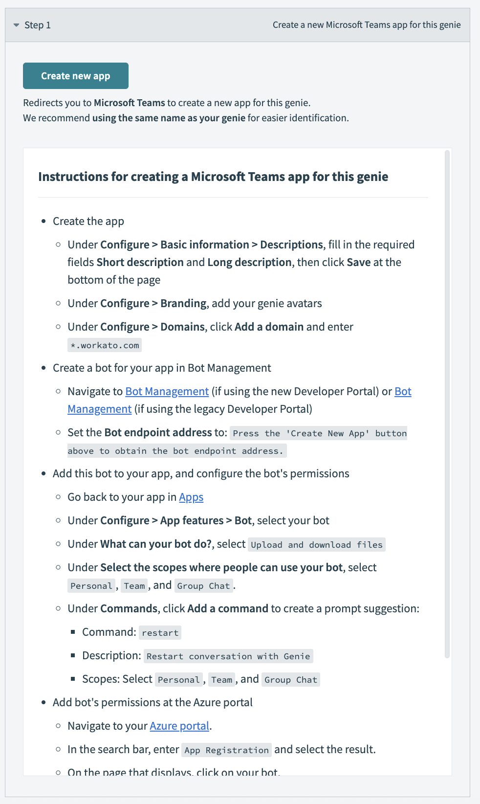 Go to Step 1 and click Create new app