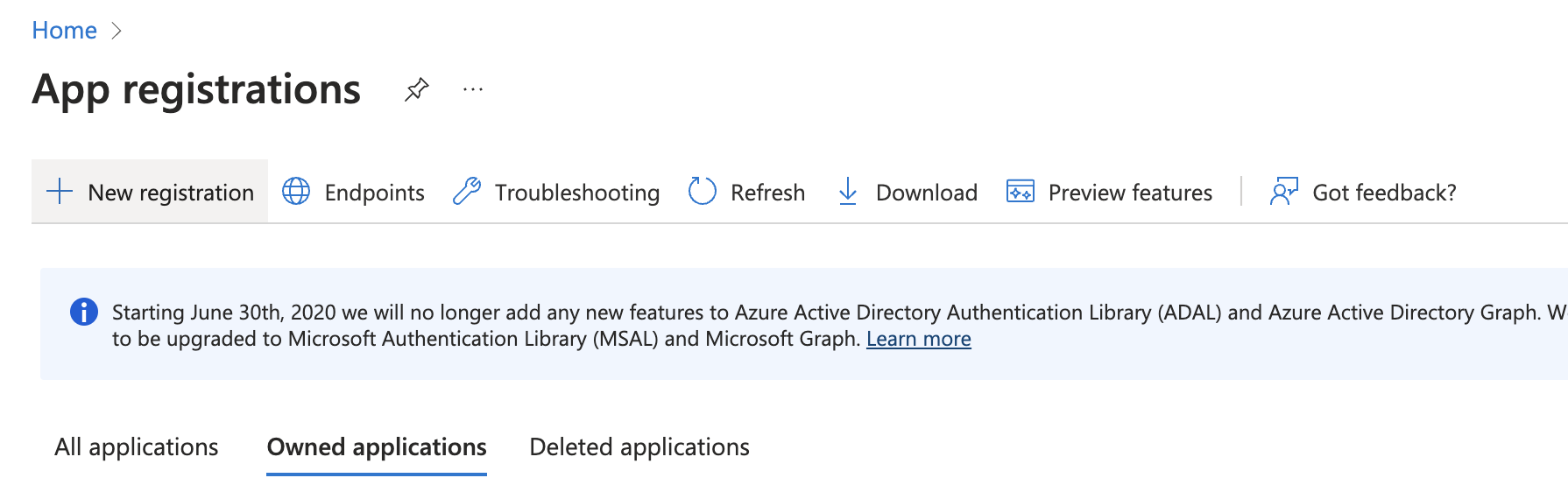 Navigate to App registrations
