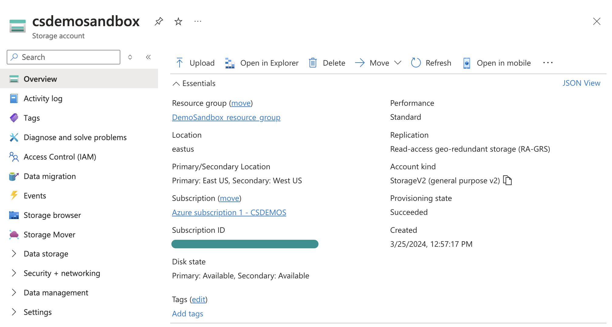 Navigate to specific Storage Account