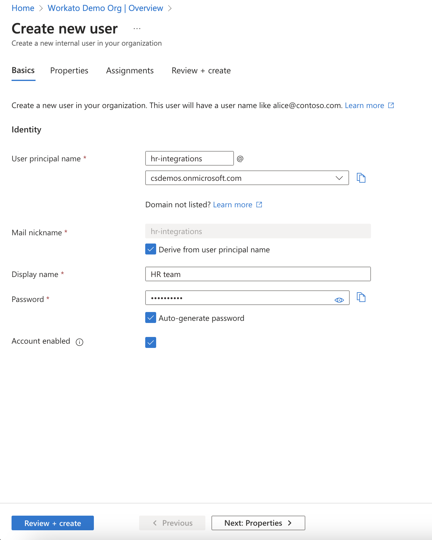 Fill in new user details